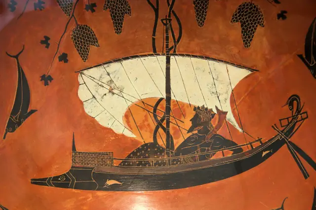 Dionysus sailing, cup by Exekias, about 530 BCE